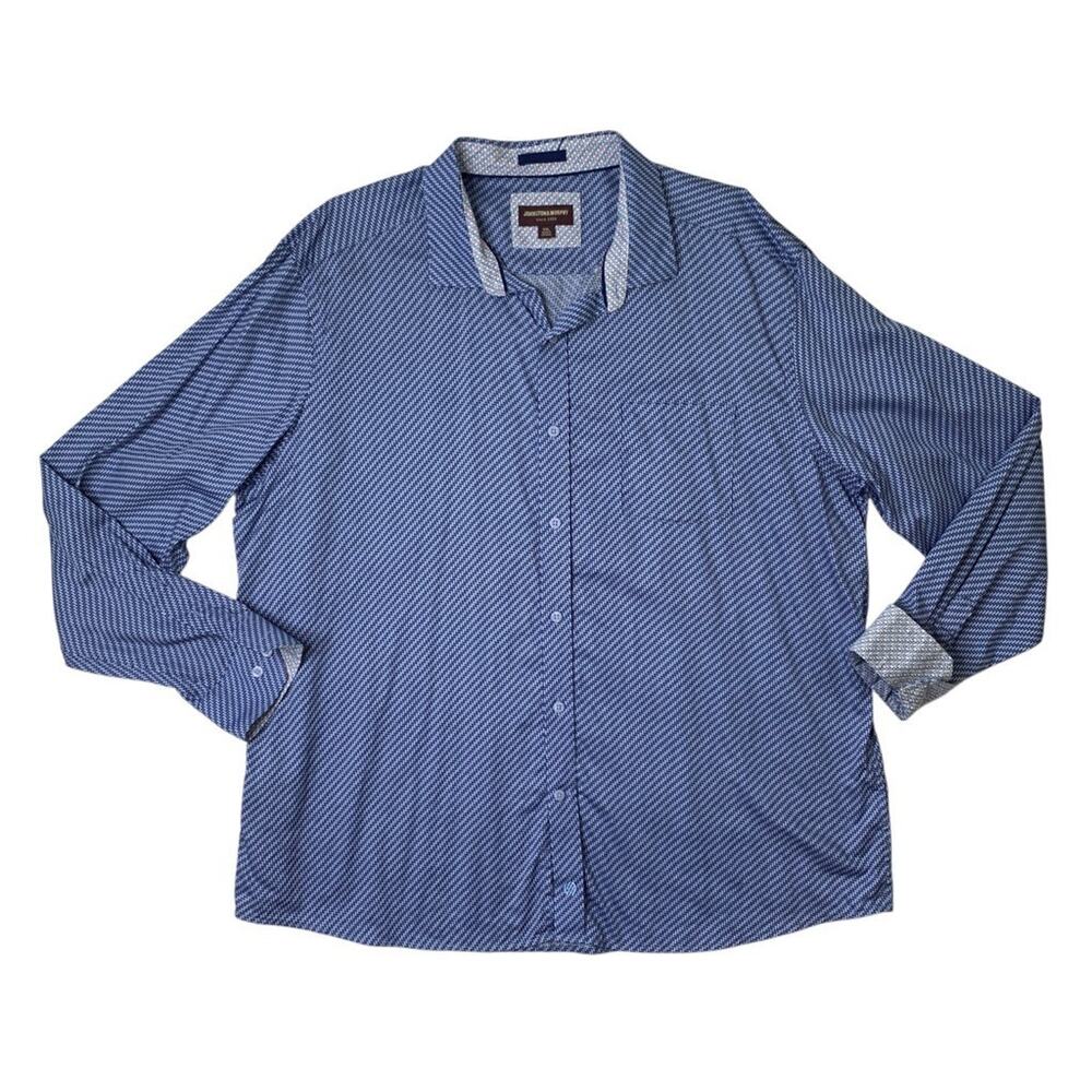 Johnston & Murphy Shirt Mens 2XL Bluejay Navy Cotton Printed Flip Cuff Business